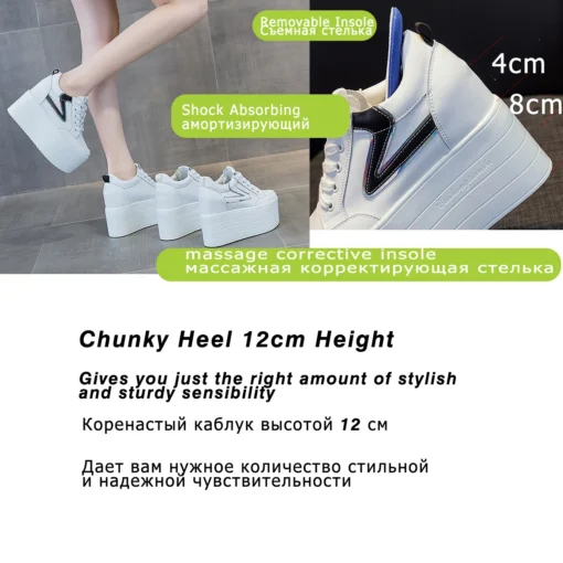 Fujin 12cm Genuine Leather Platform Wedge Chunky Sneaker Hidden Heels Casual Breathable Spring Autumn High Brand Vulcanize Shoes - Image 4