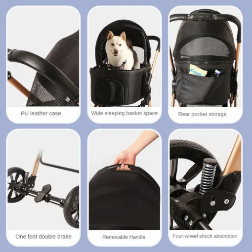 Multi-Functional Foldable Pet Strollers Aluminium Tube travel Pet Cart Bag Foldable Dog Carrier Pet Stroller Dog Car Seat Trolley Case Pet Supplies - Image 10