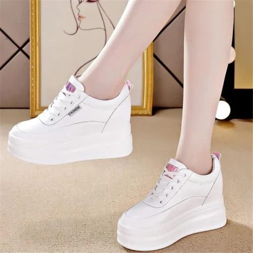 New Spring Autumn White Hidden Wedge Heels Casual Shoes Woman 9CM Platform Shoes Elevator High-heels Walking Sneakers Women 2023 - Image 2